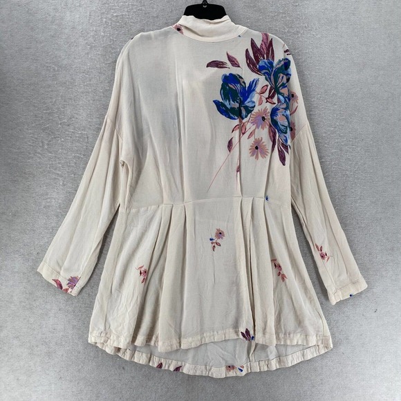Free People Gemma Tunic Mini Dress‎ Ivory LARGE Floral Mock Neck Keyhole Back - Picture 7 of 16